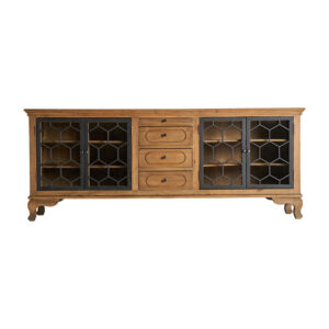 Aparador lavik de estilo industrial fabricado en madera de pino reciclado en color marrón.