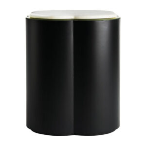 Mesa auxiliar zevio de estilo art deco fabricado en mármol en color blanco combinado con cristal en color negro y madera dm.