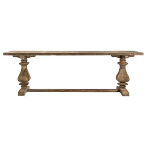 Mesa comedor abo de estilo clásico fabricado en madera de pino reciclado en color marrón con acabado envejecido. Producto desmontable.
