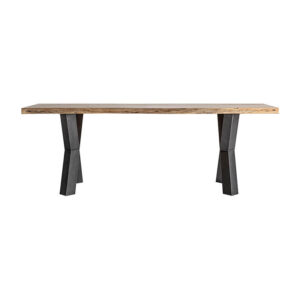 Mesa comedor arnum de estilo industrial fabricado en madera de acacia en color marrón combinado con hierro.