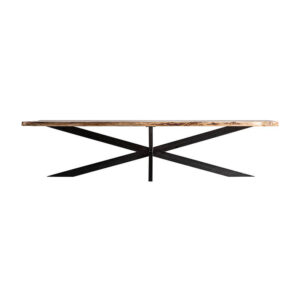 Mesa comedor viborg de estilo industrial fabricado en madera de acacia en color negro con acabado natural combinado con hierro en color marrón. Producto desmontable.