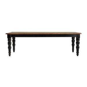 Mesa comedor zenica de estilo provenzal fabricado en madera de olmo en color negro en color natural. Producto desmontable.