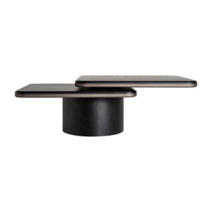 Mesa de centro breil de estilo art deco fabricado en madera roble en color negra combinado con madera contrachapada en color beige. Producto desmontable.