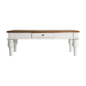 Mesa de centro cirella en color blanco natural de estilo provenzal. Fabricado en madera de pino reciclado.