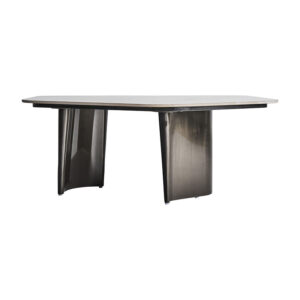 Mesa de centro kalvatn de estilo art deco fabricado en acero en color negro combinado con porcelánico en color gris. Producto desmontable.