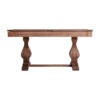 Mesa extensible brandet de estilo colonial fabricado en madera de mango en color marrón. Producto desmontable extensible.