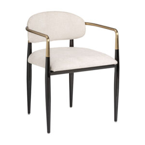 Silla laggan de estilo art deco. Fabricado en acero en color negro blanco oro combinado con lino en color negro.