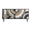 Aparador daru de estilo contemporáneo fabricado en madera dm en color negro combinado con hueso en color blanco y latón en color oro. Producto desmontable.