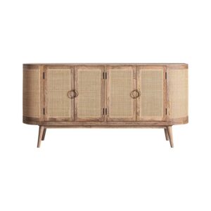Aparador holeby de estilo nórdico fabricado en madera de mango en color marrón combinado con ratán y madera dm. Producto desmontable.