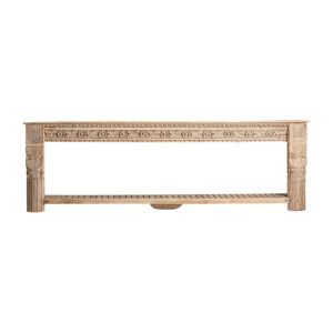 Consola kellye de estilo étnico fabricado en madera de teka en color marrón claro.