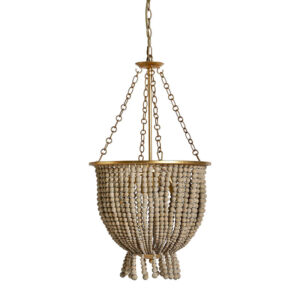 Lámpara de colgar de estilo provenzal fabricado en hierro en color crema combinado con madera en color oro. Producto desmontable.