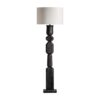 Lámpara de pie cogne de estilo contemporáneo fabricado en madera de mango en color negro combinado con yute en color crema.