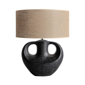 Lámpara de sobremesa de estilo contemporáneo fabricado en yute en color marrón claro combinado con terracota en color negra con acabado mate. Producto desmontable elevable.