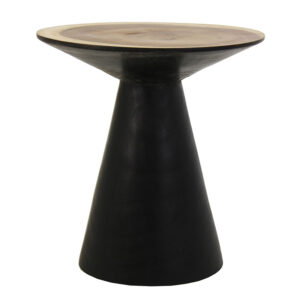 Mesa auxiliar arusa de estilo vintage fabricado en madera suar en color negro con acabado envejecido en color marrón.