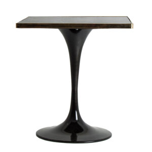 Mesa bar Than de estilo art deco fabricado en mármol sintético en color negro con acabado brillo combinado con acero en color oro y hierro. Piedra de granito con acabado mármol. Producto desmontable.