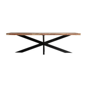 Mesa comedor viborg de estilo industrial fabricado en madera de acacia en color negro combinado con hierro en color marrón. Producto desmontable.