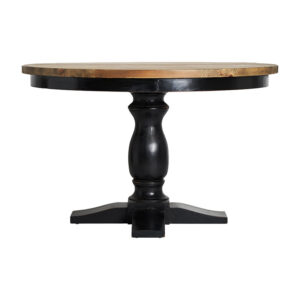 Mesa comedor zenica de estilo provenzal fabricado en madera de olmo en color negro en color natural. Producto desmontable.