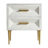 Mesita de noche kempten de estilo art deco fabricado en madera de mango en color blanco roto combinado con latón y hierro. Producto desmontable.