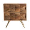 Mesita de noche kusel de estilo contemporáneo fabricado en hierro en color marrón combinado con madera de mango en color oro. Producto desmontable.