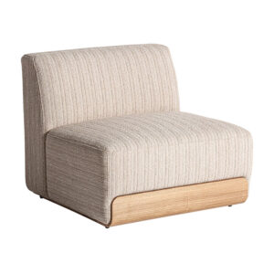 Módulo sofá central kocs de estilo contemporáneo fabricado en madera de pino en color marrón claro con acabado natural combinado con madera dm y poliéster en color beige.