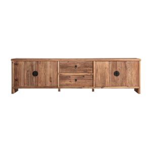 Mueble tv breive de estilo rústico fabricado en madera de pino reciclado en color marrón con acabado envejecido.
