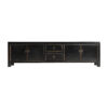 Mueble tv herborn de estilo oriental fabricado en madera de pino reciclado en color negro.