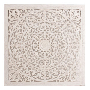 Panel decorativo cuadrado eleonora de estilo provenzal fabricado en madera dm en color blanco con acabado decapado.