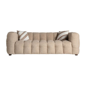 Sofá maurs de estilo art deco fabricado en poliéster en color marrón claro combinado con madera de pino en color marrón y espuma. Producto desenfundable.