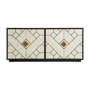 Aparador charmes de estilo art deco fabricado en madera dm en color negro combinado con hueso en color blanco en color oro.