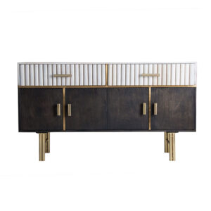 Aparador glees en color marrón oro de estilo art deco. Fabricado en madera de mango combinado con hierro y latón. Producto desmontable.