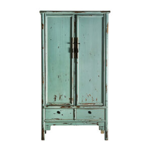 Armario easky de estilo oriental fabricado en madera de pino reciclado en color verde con acabado envejecido.