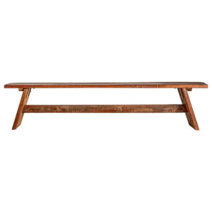 Banco badai de estilo étnico fabricado en madera de mango en color marrón con acabado envejecido. Producto desmontable.