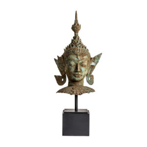 Busto de estilo oriental fabricado en latón en color tonos en verde con acabado envejecido. Producto desmontable.