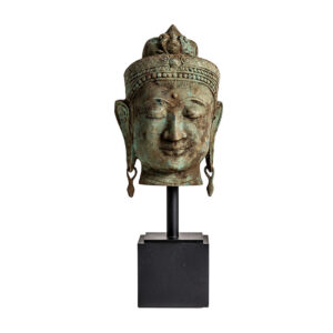 Busto thailandesa de estilo oriental fabricado en madera tropical en color tonos en verde con acabado envejecido.