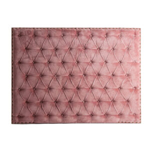 Cabezal capitoné tardiano en color rosa palo de estilo shabby chic. Fabricado en madera de mango combinado con terciopelo y espuma.
