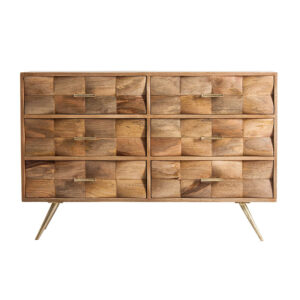 Cómoda kusel de estilo contemporáneo fabricado en hierro en color marrón combinado con madera de mango en color oro. Producto desmontable.