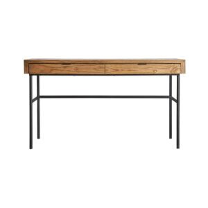 Escritorio nuapa de estilo industrial fabricado en madera de olmo en color negro combinado con hierro en color natural. Producto desmontable.