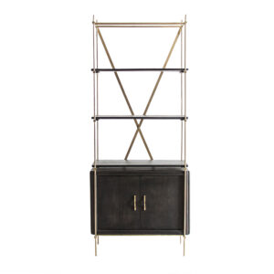 Estanteria danta de estilo contemporáneo fabricado en hierro en color marrón combinado con madera de olmo en color oro. Producto desmontable.