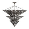 Lámpara de colgar triangular de estilo oriental fabricado en latón en color negra combinado con loneta y hierro.