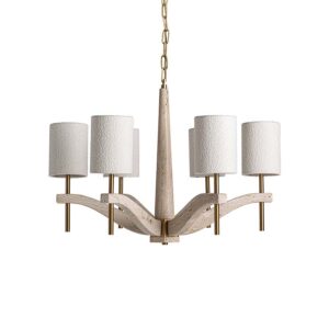 Lámpara de colgar fabricado en mármol en color beige combinado con metal en color dorado y poliéster en color blanco roto.