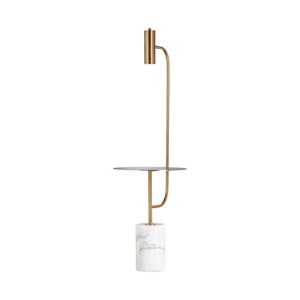 Lámpara de pie de estilo art deco fabricado en hierro en color blanco combinado con mármol en color oro. Producto desmontable.