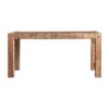 Mesa comedor breive de estilo rústico fabricado en madera de pino reciclado en color marrón con acabado envejecido.