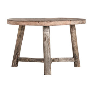 Mesa de centro samsun de estilo étnico fabricado en madera de pino reciclado en color marrón con acabado envejecido combinado con madera de mango reciclada y madera de teka reciclada. Acacia reciclada.