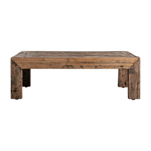 Mesa de centro walding de estilo nórdico fabricado en madera recuperada en color marrón.