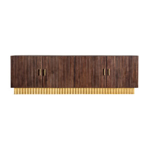 Mueble tv mesia de estilo art deco fabricado en madera de mango en color marrón.