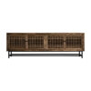 Mueble tv xuzhou de estilo oriental fabricado en madera de olmo en color negro combinado con hierro en color natural.