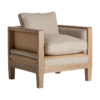 Sillón grube de estilo colonial fabricado en madera abedul en color marrón combinado con lino y yute. Producto desmontable desenfundable.