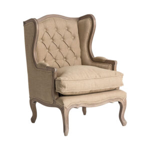 Sillón jouy en color crema de estilo clásico. Fabricado en madera de mango combinado con algodón y lino. Producto desenfundable.