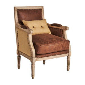 Sillón sampzon de estilo colonial fabricado en madera de mango en color marrón combinado con poliéster.