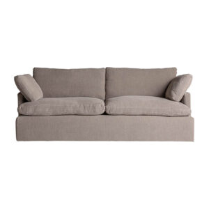 Sofá ferfay de estilo colonial fabricado en lino en color gris combinado con algodón y espuma. Producto desmontable desenfundable.